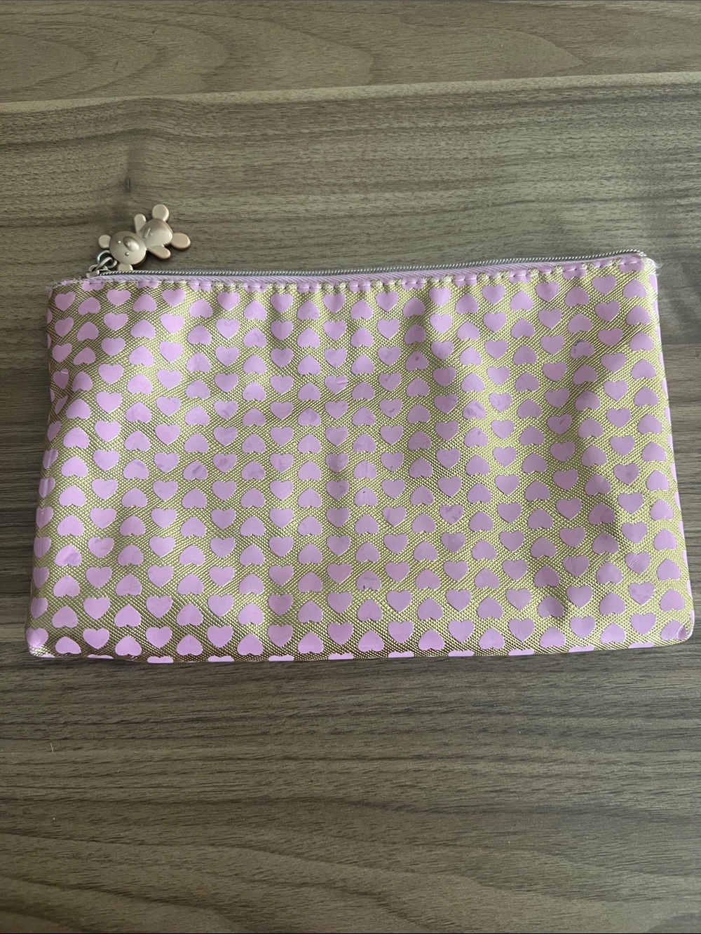 Pink and Gold Heart Print Zip Pouch - Women's Accessory